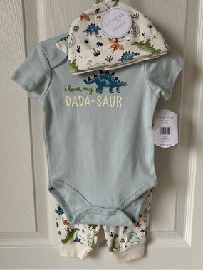 Kyle & Deena Baby 3-Piece Dino Bodysuit Set - Blue & White
